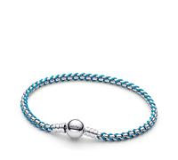Pandora Pulsera de plata de ley con cordón azul, combinación de tela y metal, colección Moments, longitud: 17 cm, 593816C01-17, 593816C01-17, Plata de ley, No es una piedra preciosa