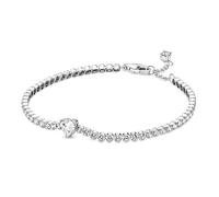 Pandora Timeless Pulsera de tenis de plata de ley con cristales azul princesa y circonitas transparentes, 20