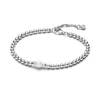 Pandora Timeless Pulsera con cuentas de plata de ley con perla blanca cultivada de agua dulce tratada y circonitas cúbicas transparentes, 20