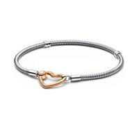 Pandora Moments Pulsera de plata de ley con cadena de serpiente chapada en oro de 14 quilates con cierre de corazón, 17