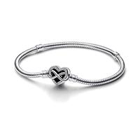Pandora Moments Pulsera de plata de ley con cadena de serpiente y cierre en forma de corazón y símbolo de infinito con circonita cúbica transparente, 20
