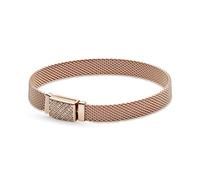 Pandora Reflexions Pulsera con engaste pavé con cierre largo chapada en oro rosa de 14 quilates con circonitas cúbicas transparentes, 17