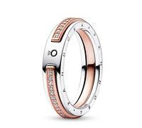 PANDORA Signature Anillo en 2 tonos con logotipo y engaste pavé, talla 56