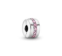Pandora Dije estilo clip con diseño de línea centelleante Plata de ley con circonitas cúbicas rosa