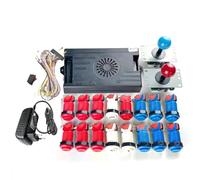 Pandora Saga DX 9800 en 1 Caja Kit Copia Sanwa Joystick, Botón HAPP DIY Máquina Arcade Armario Hogar con Tutorial (Rojo Azul)