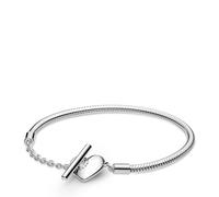 Pandora Pulsera Moments Cadena de Serpiente Con Cierre en T Y Corazón en Plata de Ley | 21 cm