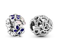 PANDORA Separador en plata de ley Mariposas 797870ENMX & Abalorio Calado 790964 Mujer Plata Abre tu corazón