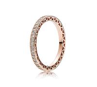 Pandora Anillo centelleante corazones chapado oro rosa 14 quilates circonitas transparentes talla 52