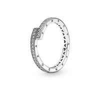 PANDORA Signature Anillo con diseño de corona centelleante transparente de plata de ley con circonitas cúbicas transparentes, talla 56