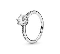 PANDORA Signature Anillo con diseño de corona centelleante transparente de plata de ley con circonitas cúbicas transparentes, talla 56
