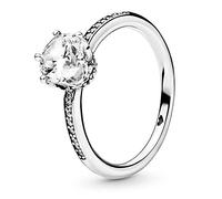 PANDORA Signature Anillo con diseño de corona centelleante transparente de plata de ley con circonitas cúbicas transparentes, talla 60