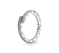 PANDORA Signature Anillo con diseño de corona centelleante transparente de plata de ley con circonitas cúbicas transparentes, talla 60