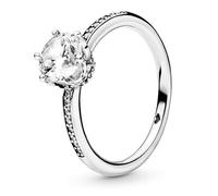 PANDORA Signature Anillo con diseño de corona centelleante transparente de plata de ley con circonitas cúbicas transparentes, talla 50