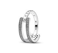 Pandora Anillo Pandora Signature en plata de ley Doble Banda Logo & Pavé 192779C01 52