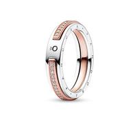 PANDORA Signature Anillo en 2 tonos con logotipo y engaste pavé, talla 50