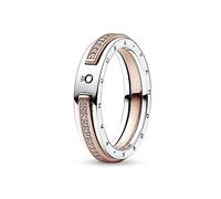 PANDORA Signature Anillo en 2 tonos con logotipo y engaste pavé, talla 54