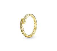 PANDORA Signature Anillo superpuesto centelleante chapado en oro de 14 quilates con circonitas cúbicas transparentes, talla 52