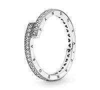 PANDORA Signature Anillo superpuesto centelleante de plata de ley con circonitas cúbicas transparentes