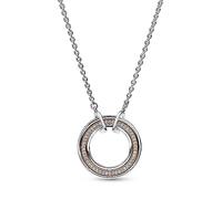 PANDORA Signature Collar con círculo y corazones con engaste pavé de plata de ley y chapado en oro de 14 quilates con circonitas cúbicas transparentes, 50