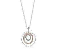 Pandora Signature Collar con colgante con círculos entrelazados de plata de ley y chapado en oro rosa de 14 quilates con circonitas cúbicas transparentes 60