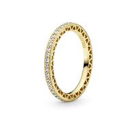 PANDORA Signature Hearts of PANDORA Anillo con diseño de corazón chapado en oro de 14 quilates con circonitas cúbicas transparentes, talla 48