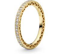 PANDORA Signature Hearts of PANDORA Anillo con diseño de corazón chapado en oro de 14 quilates con circonitas cúbicas transparentes, talla 64