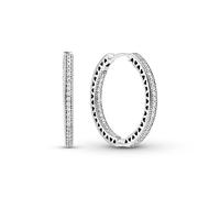 PANDORA Signature Pendientes de aro centelleantes de plata de ley de 14 quilates con circonitas cúbicas transparentes, 27 mm