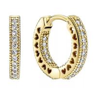 PANDORA Signature Pendientes de aro con corazones y engaste pavé chapados en oro de 14 quilates