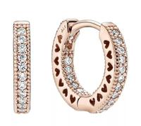 PANDORA Signature Pendientes de aro con corazones y engaste pavé chapados en oro rosa de 14 quilates