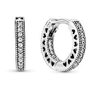 PANDORA Signature Pendientes de aro con corazones y engaste pavé de plata de ley