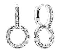 PANDORA Signature Pendientes de aros dobles centelleante en plata de ley con circonitas cúbicas transparentes