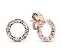 PANDORA Signature Pendientes de botón con diseño de círculo centelleante chapados en oro rosa de 14 quilates con circonitas cúbicas transparentes