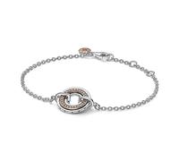 PANDORA Signature Pulsera con logotipo de plata de ley y chapada en oro rosa de 14 quilates con circonitas cúbicas transparentes, 16