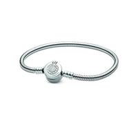 PANDORA Signature Pulsera de cadena de serpiente con cierre con diseño de corona centelleante en O de plata de ley con circonitas cúbicas transparentes, 16