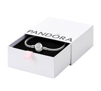 PANDORA Signature Pulsera de cadena de serpiente con cierre con diseño de corona centelleante en O de plata de ley con circonitas cúbicas transparentes, 20