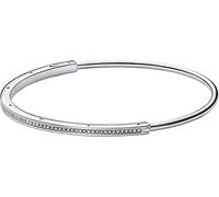PANDORA Signature Pulsera rígida I-D con engarce pavé de plata de ley con circonitas cúbicas transparentes, 2