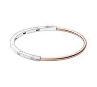 PANDORA Signature Pulsera rígida I-D con engaste pavé en 2 tonos, de plata de ley y chapada en oro rosa de 14 quilates con circonitas cúbicas transparentes