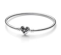 PANDORA Sterling Silver Bangle with Heart Clasp, Size 17