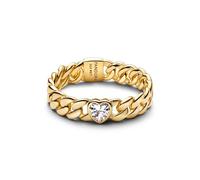 PANDORA Timeless 164386C01-54 - Anillo de cadena con forma de corazón con aleación de metal chapado en oro de 14 quilates y circonitas, tamaño: 54