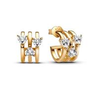 Pandora Timeless 263656C01 - Pendientes de triple corazón de plata de ley con aleación de metal chapado en oro y circonita cúbica, 14,8x12,9x10,3 mm, Plata de ley, Circonia cúbica