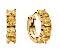 Pandora Timeless 263851C02 - Pendientes de aro de plata de ley chapada en oro de 14 quilates con circonitas cúbicas, 15,5x14,7x4,2 mm, Plata de ley, Sin piedra preciosa