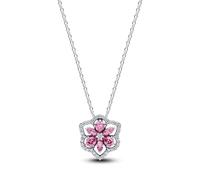 PANDORA Timeless 394576C01-45 - Collar con colgante de flores de herbario, plata de ley 925 con circonita cúbica rosa y transparente, cadena para mujer, colgante móvil, longitud 45 cm