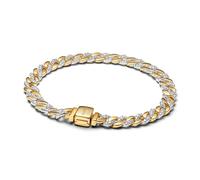 PANDORA Timeless 564229C01-16 - Pulsera bicolor Pavé Cuban de plata de ley con aleación de metal chapado en oro de 14 quilates y circonitas cúbicas, tamaño: 16 cm