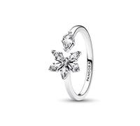 Pandora Timeless Anillo abierto con diseño Herbarium Cluster de plata de ley con circonitas cúbicas transparentes, talla 54