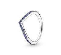 Pandora Timeless Anillo centelleante azul con diseño de hueso de plata de ley con cristales azul estelar, talla 56
