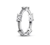 Pandora Timeless Anillo centelleante con barras rectangulares y engaste pavé, de plata de ley con circonitas cúbicas transparentes, talla 52