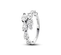 Pandora Timeless Anillo centelleante con diseño de banda superpuesta de plata de ley con circonitas cúbicas transparentes, talla 58