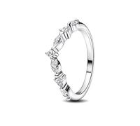 Pandora Timeless Anillo centelleante con diseño de hueso de la suerte y formas alternantes de plata de ley con circonitas cúbicas transparentes, talla 48