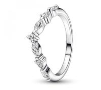 Pandora Timeless Anillo centelleante con diseño de hueso de la suerte y formas alternantes de plata de ley con circonitas cúbicas transparentes, talla 50