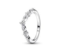 Pandora Timeless Anillo centelleante con diseño de hueso de la suerte y formas alternantes de plata de ley con circonitas cúbicas transparentes, talla 56